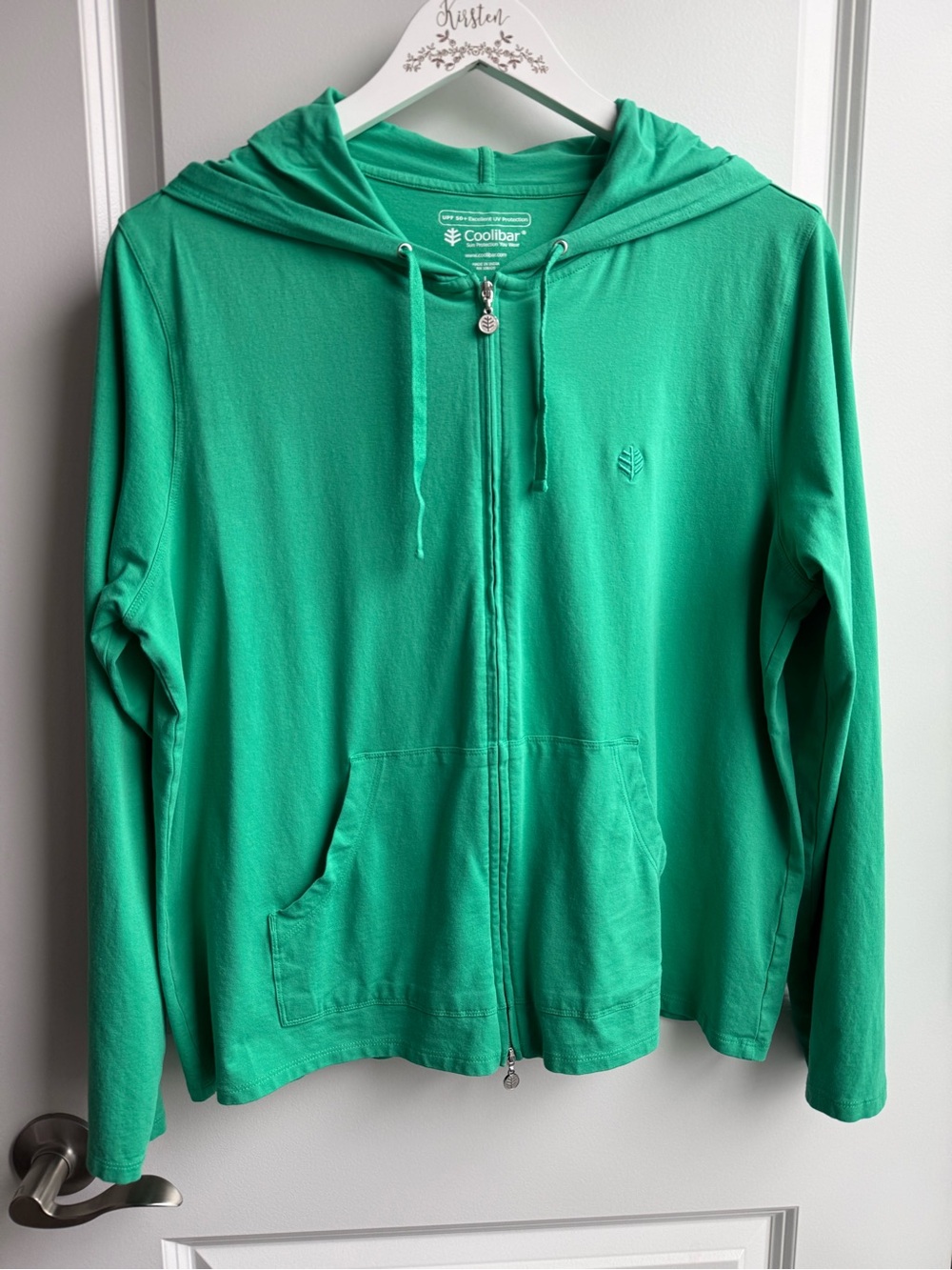 Coolibar Green Zip Up Lightweight Hoodie UPF 50+ Sun Protection Outdoor Large
